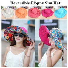 Mujer Summer Reversible Floppy Wide Brim Beach Roll Foldable Sun Hat Visor Cap  eb-95712635